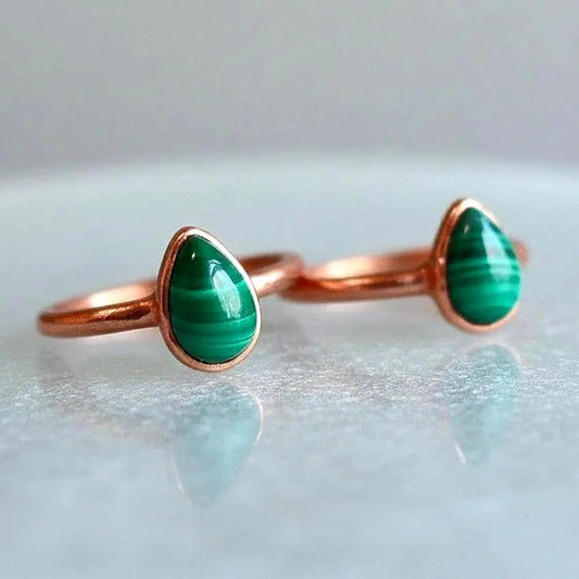 Teardrop Malachite Ring: Electroformed Copper Band, Handmade Jewelry - BlackbirdSageStudio
