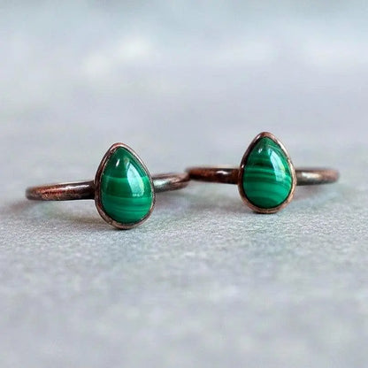 Teardrop Malachite Ring: Electroformed Copper Band, Handmade Jewelry - BlackbirdSageStudio
