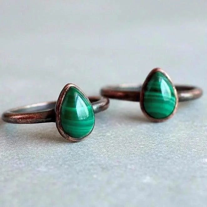 Teardrop Malachite Ring: Electroformed Copper Rustic Jewelry, Crystal Jewelry Gift, Holiday Present For Her - BlackbirdSageStudio