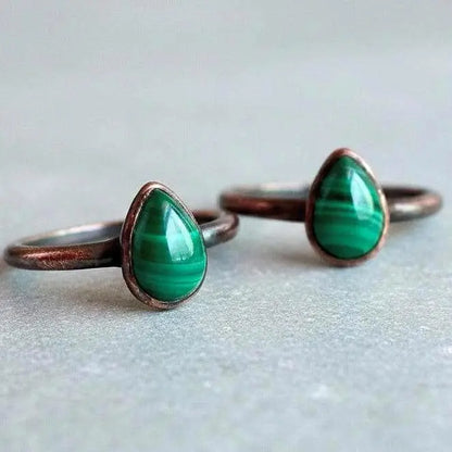 Teardrop Malachite Ring: Electroformed Copper Rustic Jewelry, Crystal Jewelry Gift, Holiday Present For Her - BlackbirdSageStudio