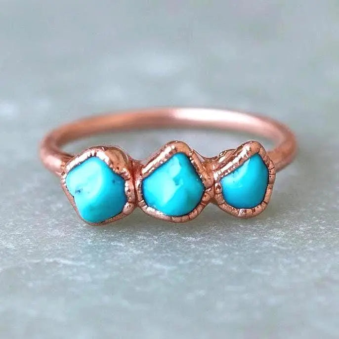 Raw Sonoran Turquoise Ring: Electroformed Copper, Boho Style - BlackbirdSageStudio