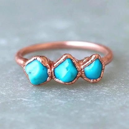 Raw Sonoran Turquoise Ring: Electroformed Copper, Boho Style - BlackbirdSageStudio