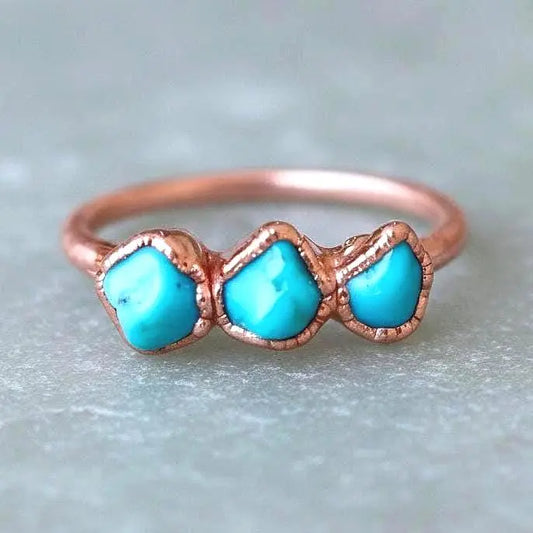 Raw Sonoran Turquoise Ring: Electroformed Copper, Boho Style - BlackbirdSageStudio