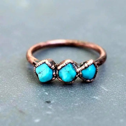 Raw Sonoran Turquoise Ring: Electroformed Copper, Boho Style - BlackbirdSageStudio