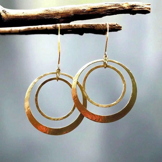 Hand Hammered Brass Hoop Earrings: Boho Full Circle Jewelry - BlackbirdSageStudio