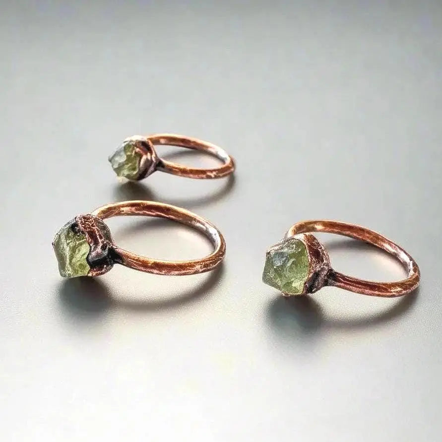 Chrome Diopside Ring, Raw Green Crystal, Electroformed Copper, Boho Handmade, Bohemian Jewelry Gift - BlackbirdSageStudio