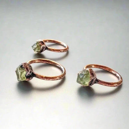 Chrome Diopside Ring, Raw Green Crystal, Electroformed Copper, Boho Handmade, Bohemian Jewelry Gift - BlackbirdSageStudio