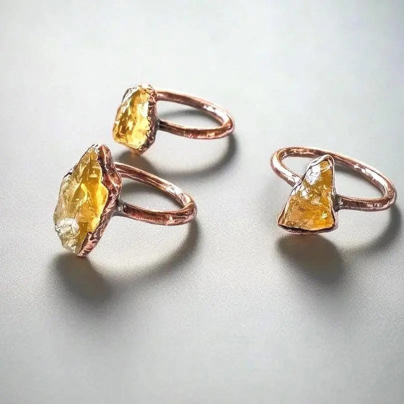 Raw Citrine Copper Ring: Electroformed Boho Crystal Jewelry - BlackbirdSageStudio