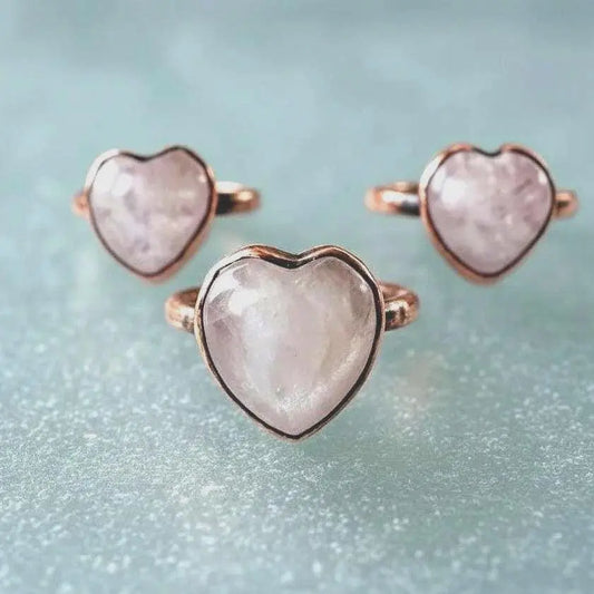 Handmade Kunzite Heart Ring: Electroformed Copper Boho Jewelry - BlackbirdSageStudio