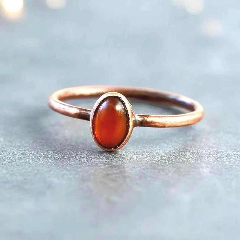 Electroformed Copper Ring: Authentic Baltic Amber Stacking Ring, Crystal Jewelry Gift - BlackbirdSageStudio