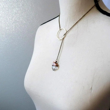 Raw Quartz Lariat Necklace: Electroformed Copper Boho Y Necklace - BlackbirdSageStudio