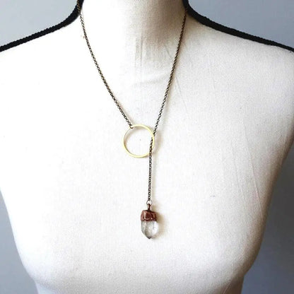 Raw Quartz Lariat Necklace: Electroformed Copper Boho Y Necklace - BlackbirdSageStudio