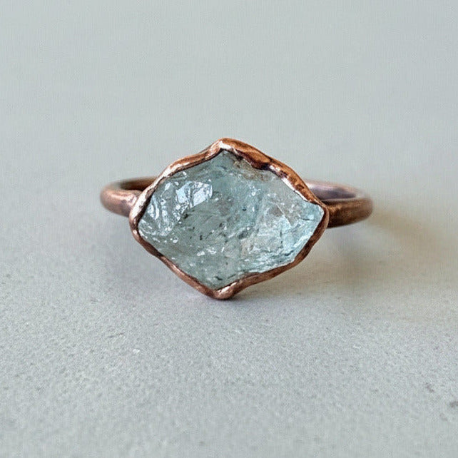 Raw Aquamarine Ring Size 8.25 | Electroformed Copper | March Birthstone | OOAK