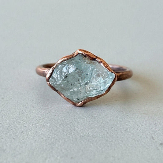 Raw Aquamarine Ring Size 8.25 | Electroformed Copper | March Birthstone | OOAK