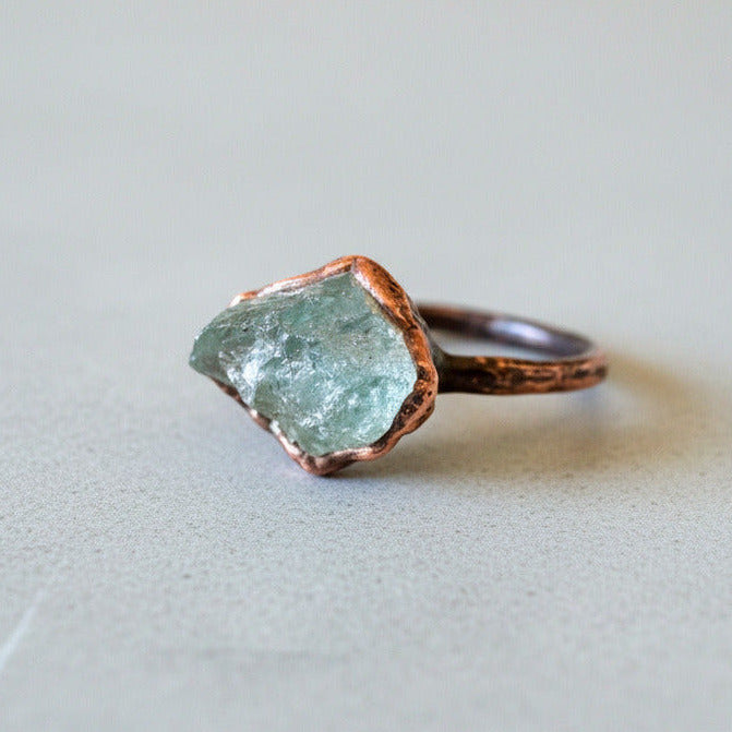 Raw Aquamarine Ring Size 8.25 | Electroformed Copper | March Birthstone | OOAK