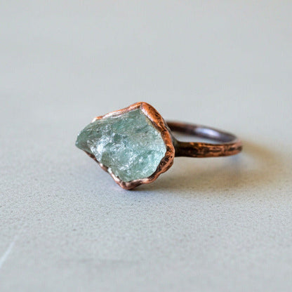 Raw Aquamarine Ring Size 8.25 | Electroformed Copper | March Birthstone | OOAK
