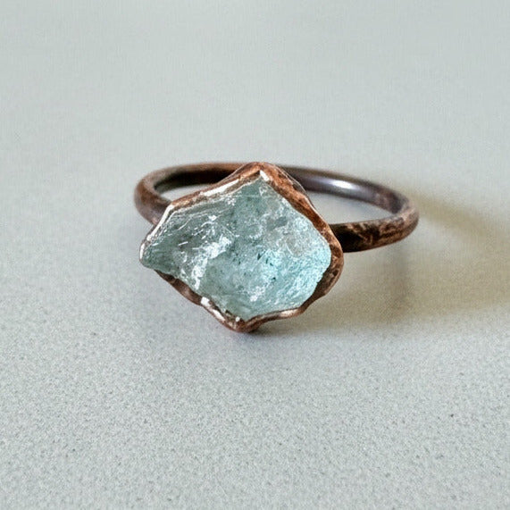 Raw Aquamarine Ring Size 8.25 | Electroformed Copper | March Birthstone | OOAK