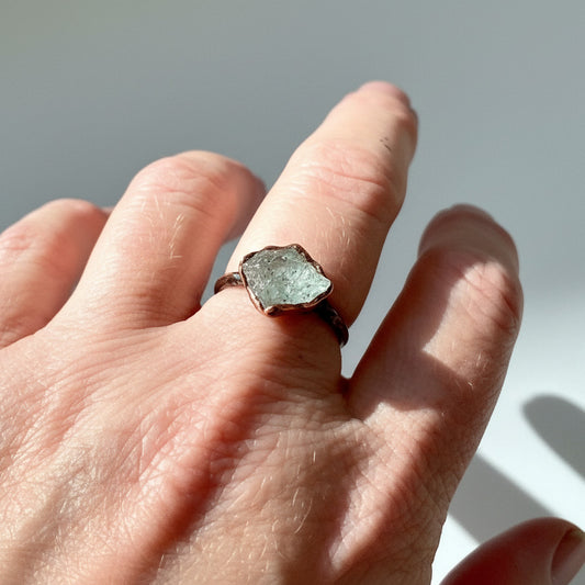 Raw Aquamarine Ring Size 8.25 | Electroformed Copper | March Birthstone | OOAK