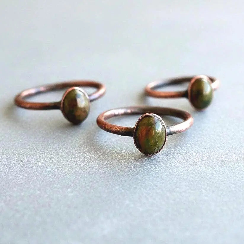 Handmade Unakite Copper Ring: Electroformed Bohemian Jewelry, Crystal Jewelry Gift, Holiday Present For Her - BlackbirdSageStudio