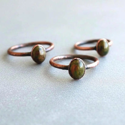 Handmade Unakite Copper Ring: Electroformed Bohemian Jewelry, Crystal Jewelry Gift, Holiday Present For Her - BlackbirdSageStudio
