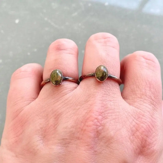 Handmade Unakite Copper Ring: Electroformed Bohemian Jewelry, Crystal Jewelry Gift, Holiday Present For Her - BlackbirdSageStudio