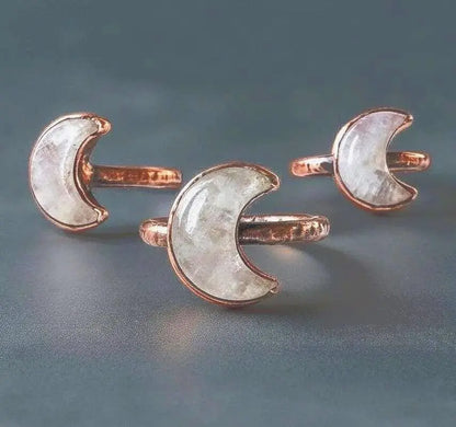 Kunzite Crescent Moon Ring: Electroformed Copper Boho Jewelry - BlackbirdSageStudio