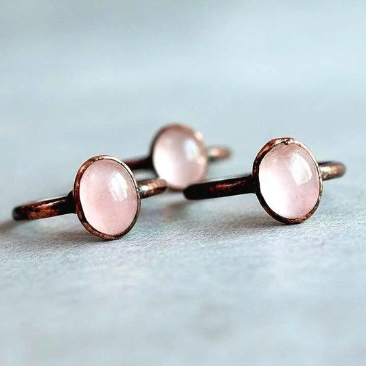 Electroformed Rose Quartz Ring: Copper Crystal Jewelry, Valentine's Gift - BlackbirdSageStudio