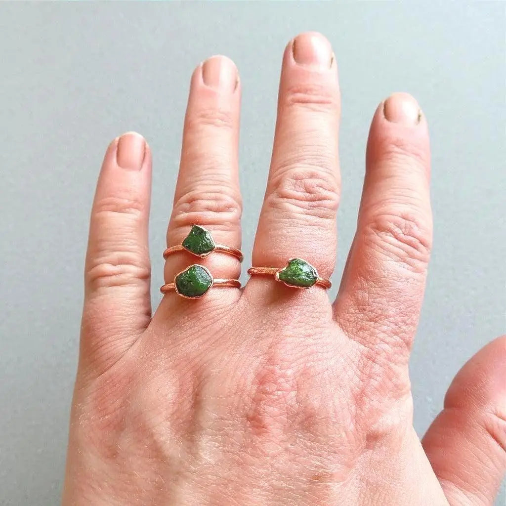 Raw Chrome Diopside Ring: Electroformed Copper, Bohemian Jewelry - BlackbirdSageStudio
