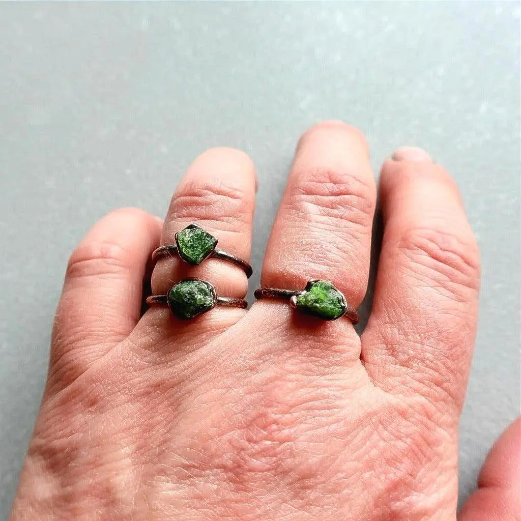 Raw Chrome Diopside Ring: Electroformed Copper, Bohemian Jewelry - BlackbirdSageStudio
