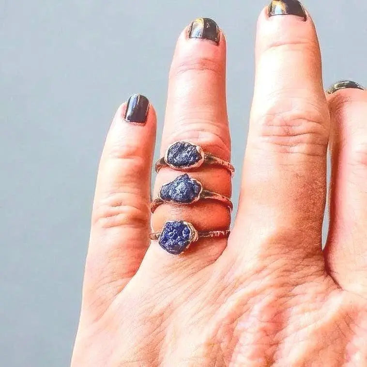 Raw Azurite Copper Ring: Electroformed Boho Gemstone Jewelry - BlackbirdSageStudio