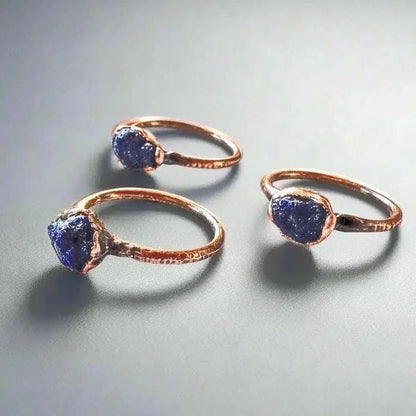 Raw Azurite Copper Ring: Electroformed Boho Gemstone Jewelry - BlackbirdSageStudio
