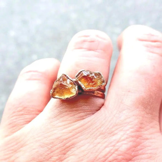 Raw Citrine Ring November Raw Birthstone Jewelry Electroformed Citrine and Ring Jewelry Gift for Her Bohemian Jewelry, Valentines Gift