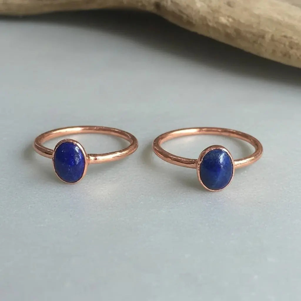Lapis Lazuli Ring Handcrafted Copper Talisman For Clarity