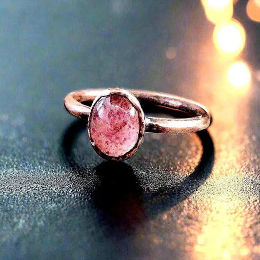 Strawberry Quartz Ring — Handcrafted Copper Talisman for Heart Healing
