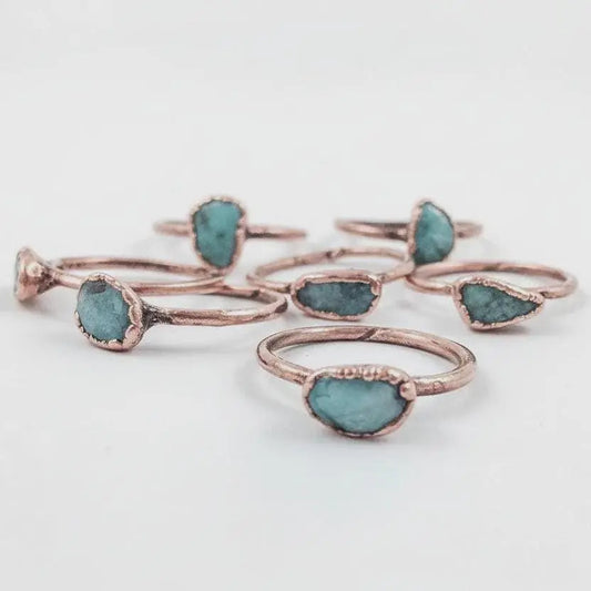 Amazonite Ring | Tumbled Stone | Electroformed Copper | Bright or Antique Finish | Calming Jewelry - BlackbirdSageStudio