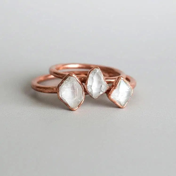 Herkimer Quartz Ring: Electroformed Copper | Double Terminated Diamond Alternative Jewelry | Clarity Stone - BlackbirdSageStudio