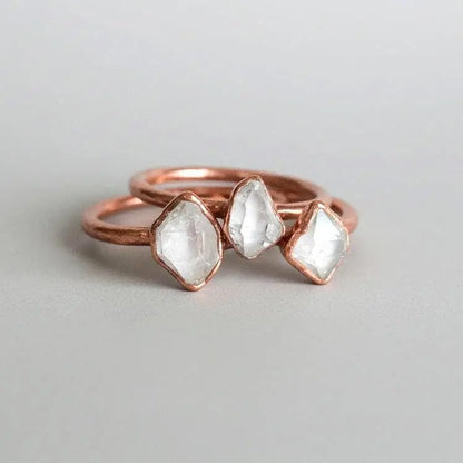 Herkimer Quartz Ring: Electroformed Copper | Double Terminated Diamond Alternative Jewelry | Clarity Stone - BlackbirdSageStudio