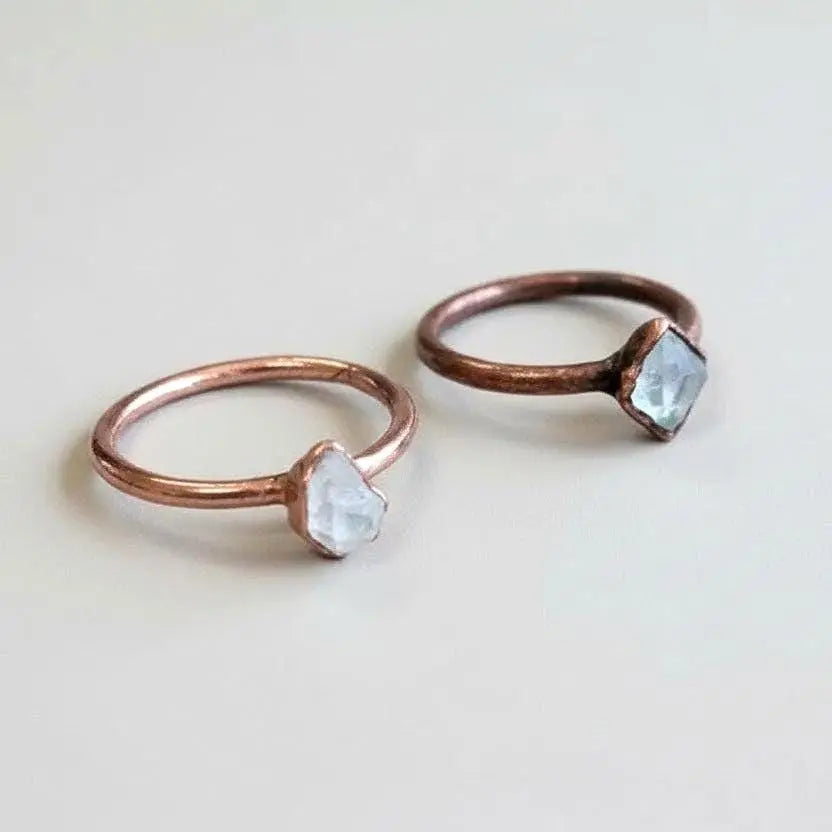 Herkimer Quartz Ring: Electroformed Copper | Double Terminated Diamond Alternative Jewelry | Clarity Stone - BlackbirdSageStudio