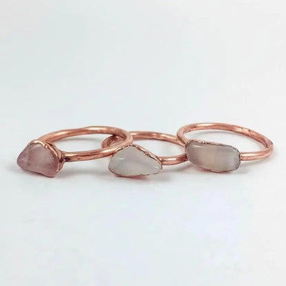 Rose Quartz Electroformed Copper Ring | Tumbled Stone Band Made to Order - BlackbirdSageStudio