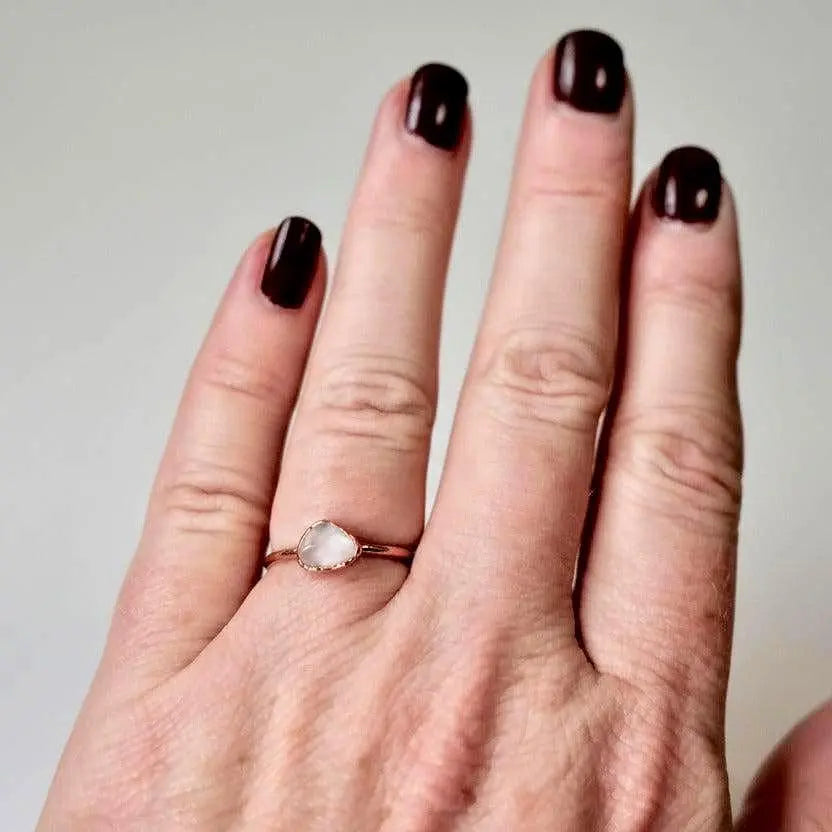 Rose Quartz Electroformed Copper Ring | Tumbled Stone Band Made to Order - BlackbirdSageStudio