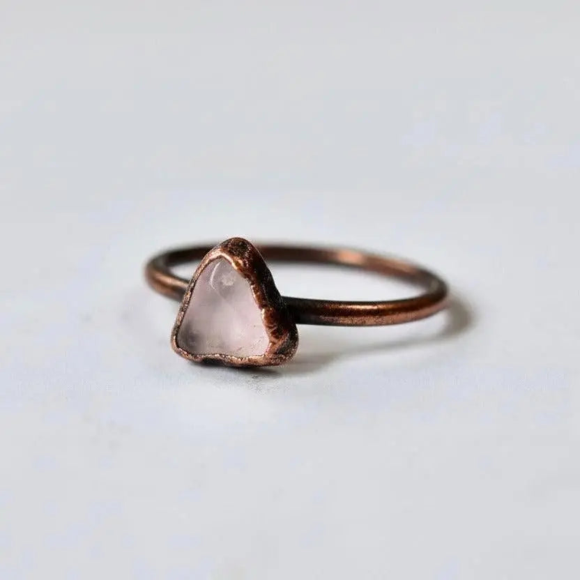 Rose Quartz Electroformed Copper Ring | Tumbled Stone Band Made to Order - BlackbirdSageStudio