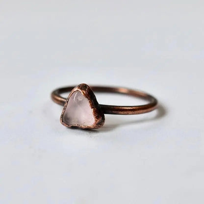 Rose Quartz Electroformed Copper Ring | Tumbled Stone Band Made to Order - BlackbirdSageStudio