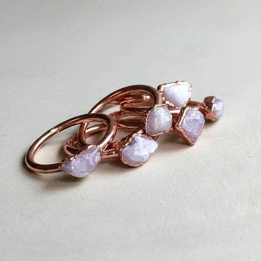 Kunzite Copper Ring | Small Tumbled Crystal Band | Electroformed Jewelry - BlackbirdSageStudio