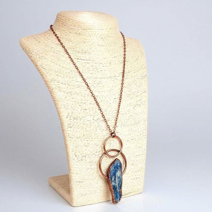 Raw Blue Kyanite Crystal Pendant Necklace, Electroformed Copper Chain - BlackbirdSageStudio