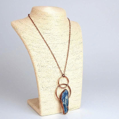 Raw Blue Kyanite Crystal Pendant Necklace, Electroformed Copper Chain - BlackbirdSageStudio