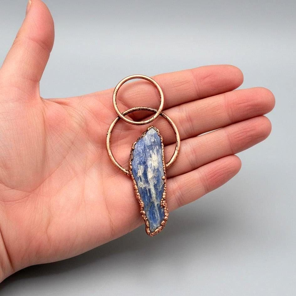 Raw Blue Kyanite Crystal Pendant Necklace, Electroformed Copper Chain - BlackbirdSageStudio