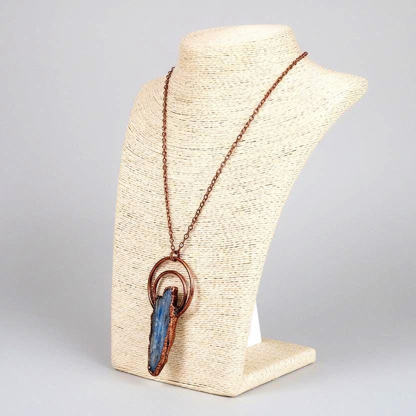 Raw Blue Kyanite Necklace | Electroformed Copper Crystal | Natural Blade Stone Pendant - BlackbirdSageStudio