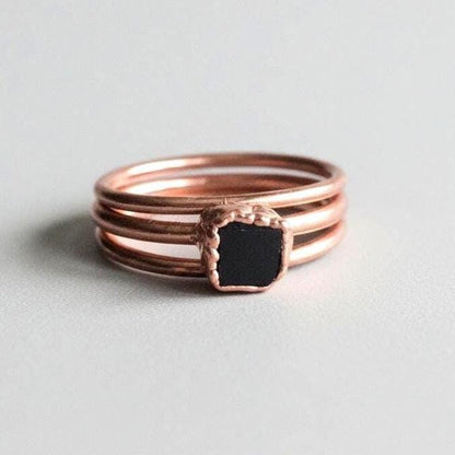 Raw Black Tourmaline Stacking Rings | Electroformed Copper Boho Jewelry - BlackbirdSageStudio