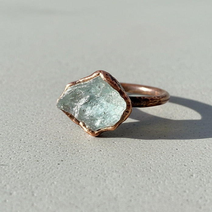 Raw Aquamarine Ring Size 8.25 | Electroformed Copper | March Birthstone | OOAK