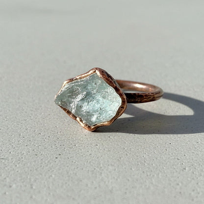 Raw Aquamarine Ring Size 8.25 | Electroformed Copper | March Birthstone | OOAK